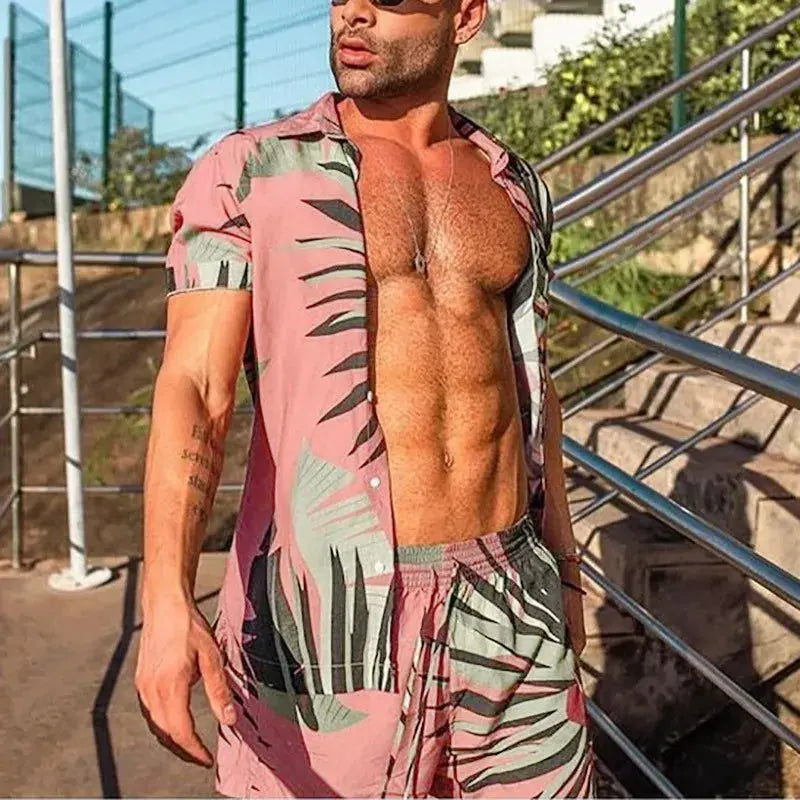 Men's Full Size Button Up Shirt and Shorts Set Plus Size by Trendsi