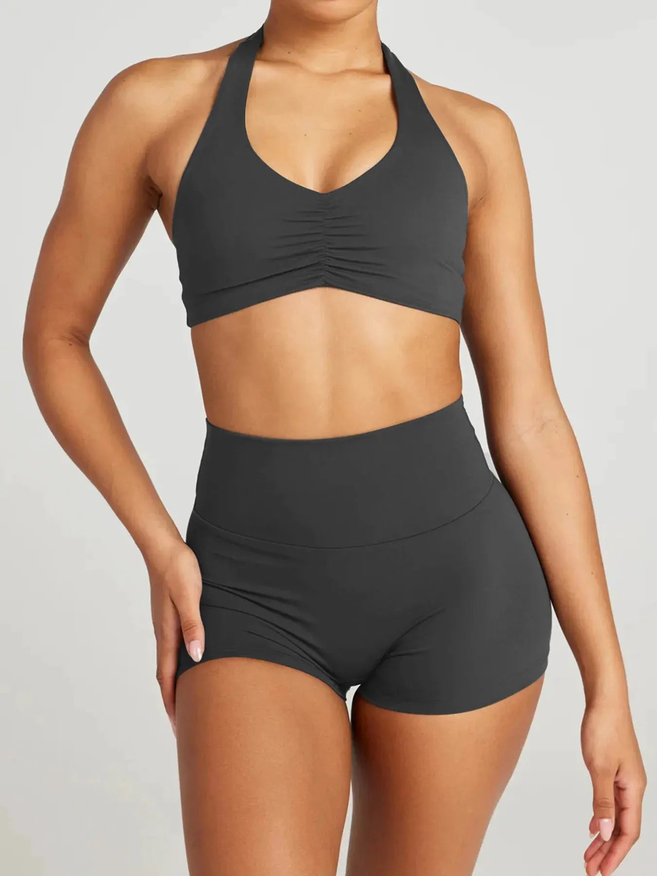 Halter Neck Cami and Shorts Two Piece Ribbed Active Set by Partner Label