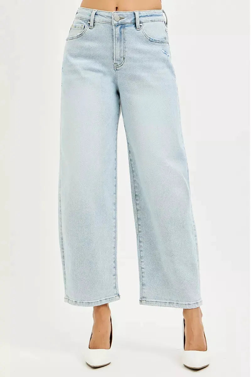 RISEN High Rise Crop Barrel Jeans by RISEN