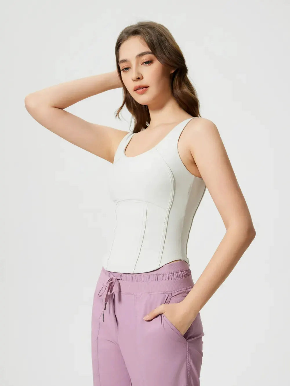 Millennia Round Neck Wide Strap Active Tank with Detachable Chest Pads by Millennia