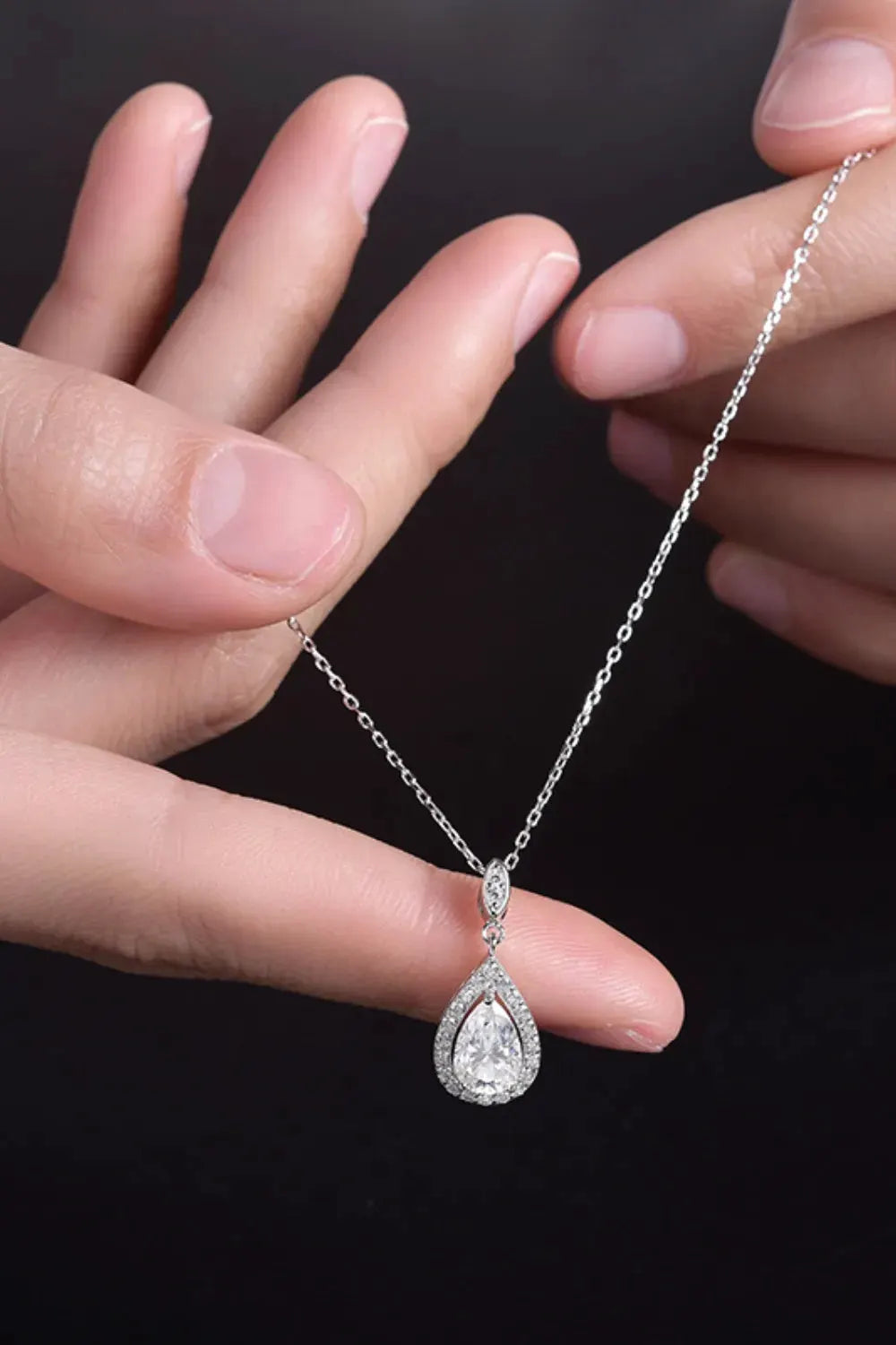 1.5 Carat Moissanite 925 Sterling Silver Teardrop Necklace by Partner Labels