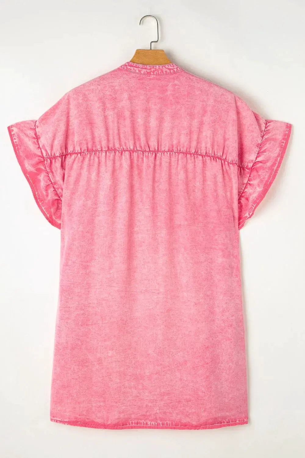 Ruffled Short Sleeve Buttoned Denim Mini Dress by Partner Label