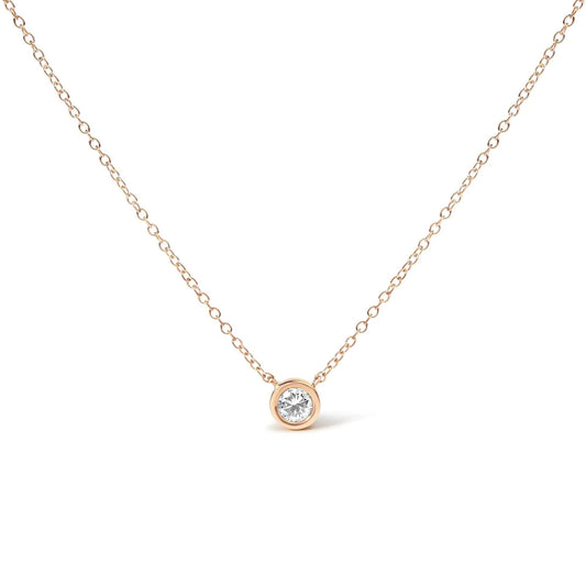 10K Gold Round Brilliant-Cut Diamond Modern Bezel-Set Solitaire 16"-18" Pendant Necklace (H-I Color, SI2-I1 Clarity) by Infinite Jewels