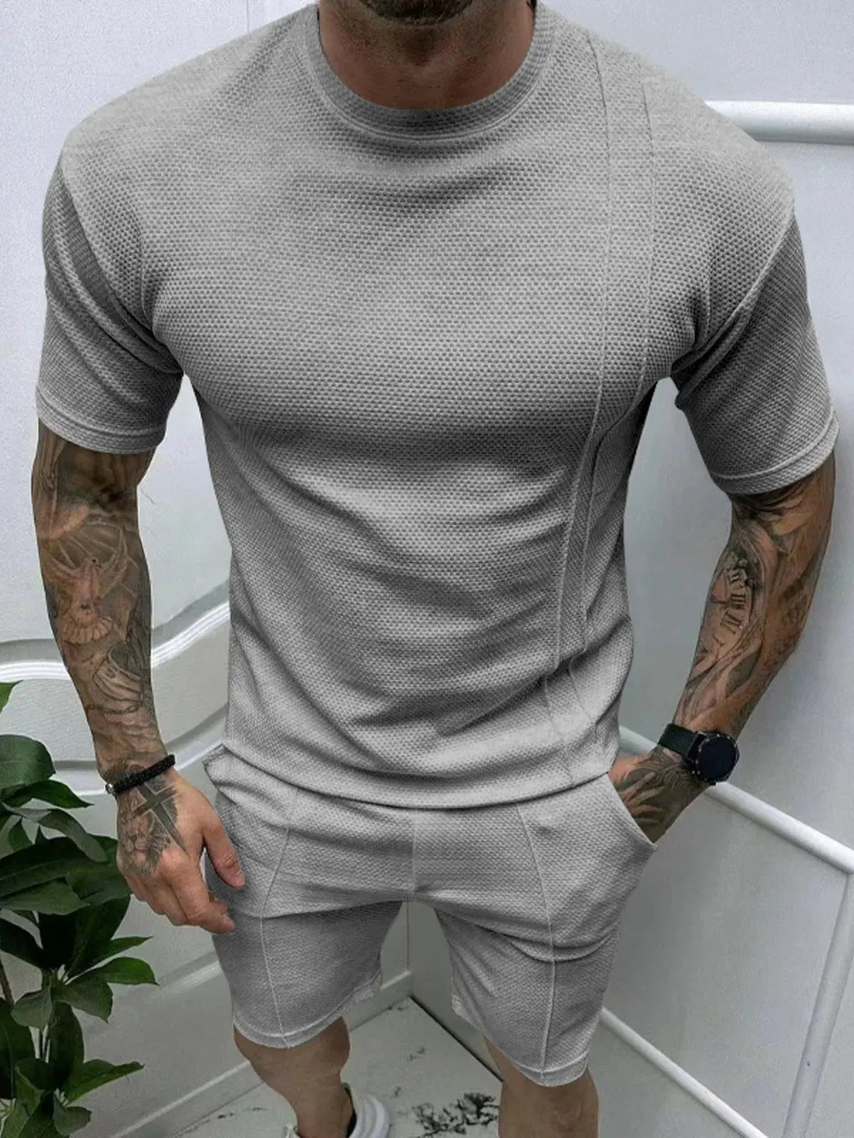 Men's Full Size Round Neck Tee and Shorts Set Plus Size by Partner Label