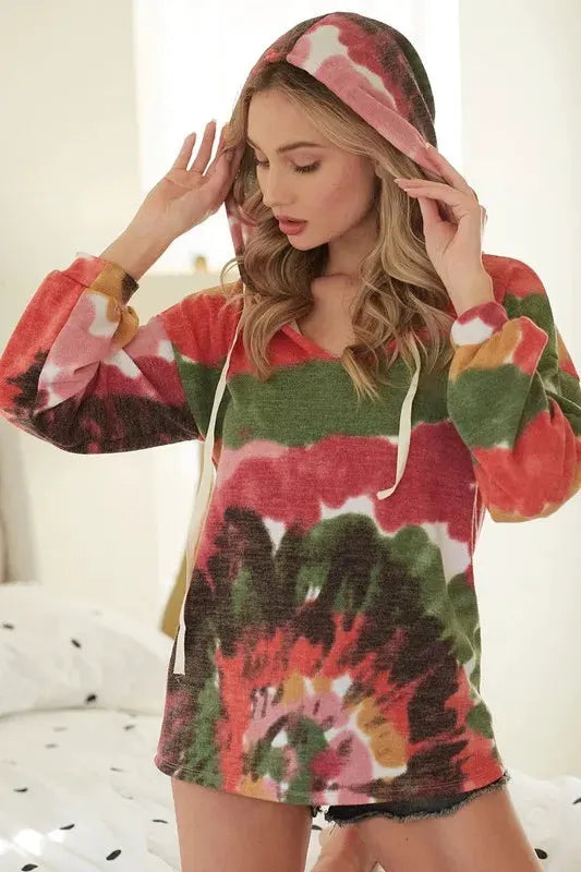 BiBi Tie Dye Knit Hoodie with Twill Tape by BiBi