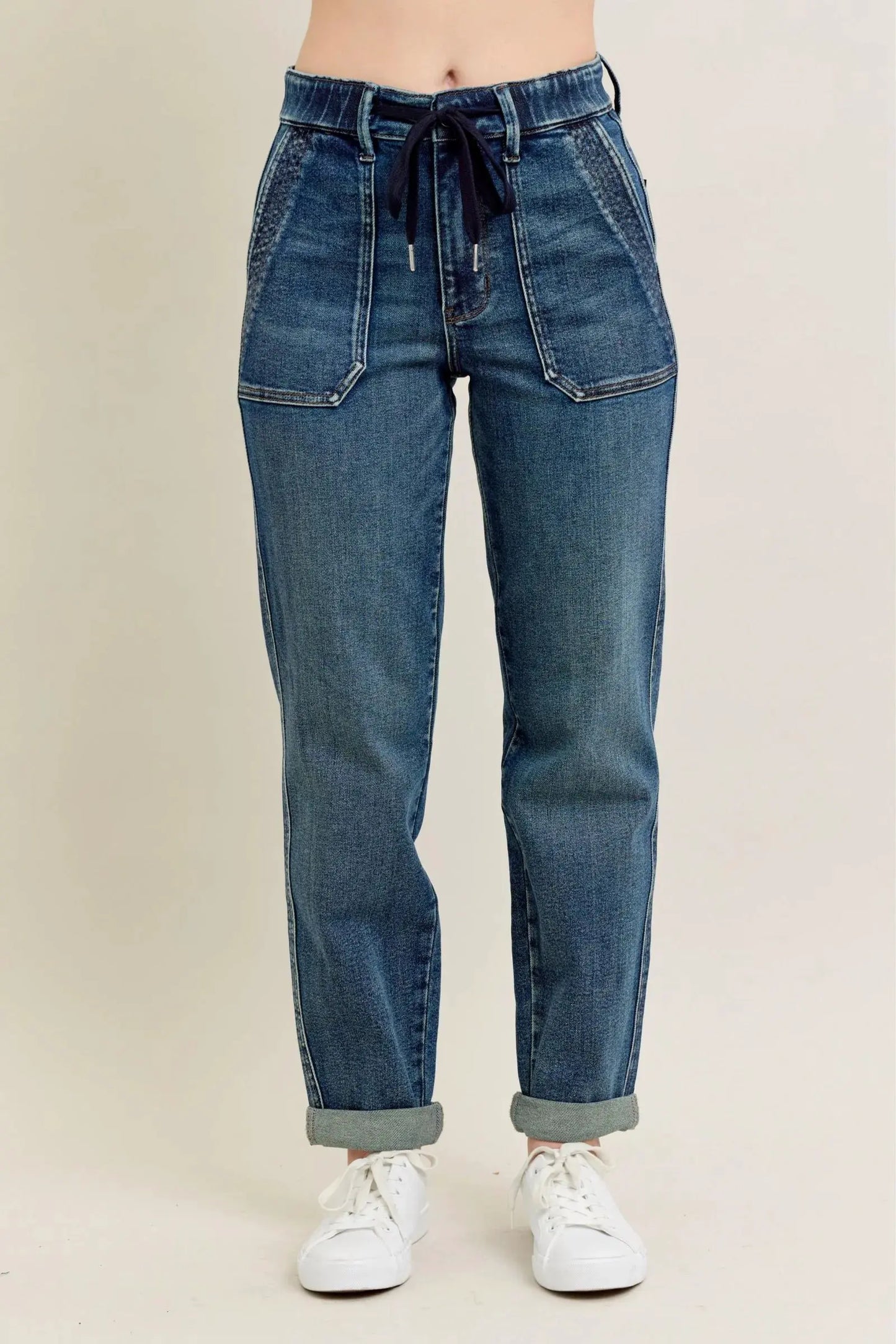 Judy Blue Full Size HW Vintage Wash Jeans w/ Drawstring Plus Size by Judy Blue