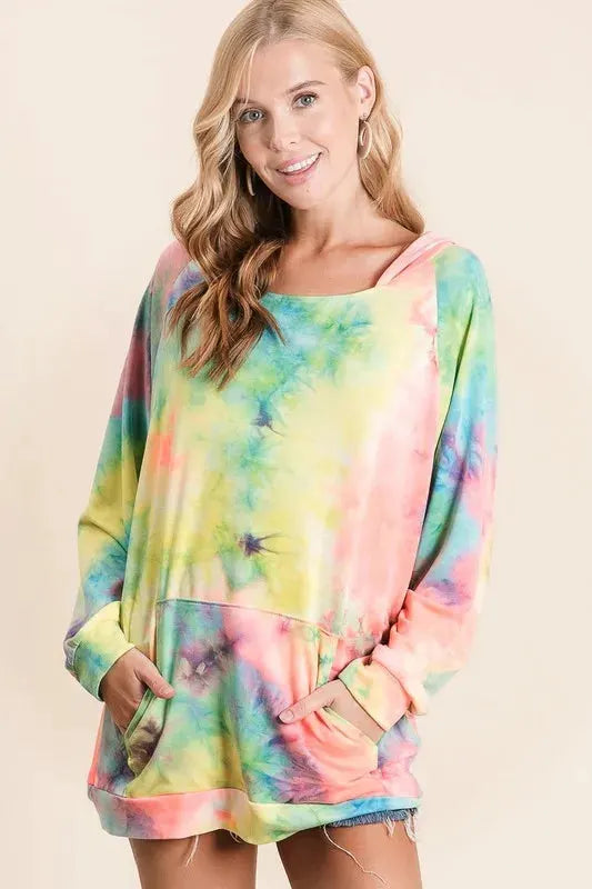 BiBi Tie Dye Terry Hoodie with Kangaroo Pocket by BiBi