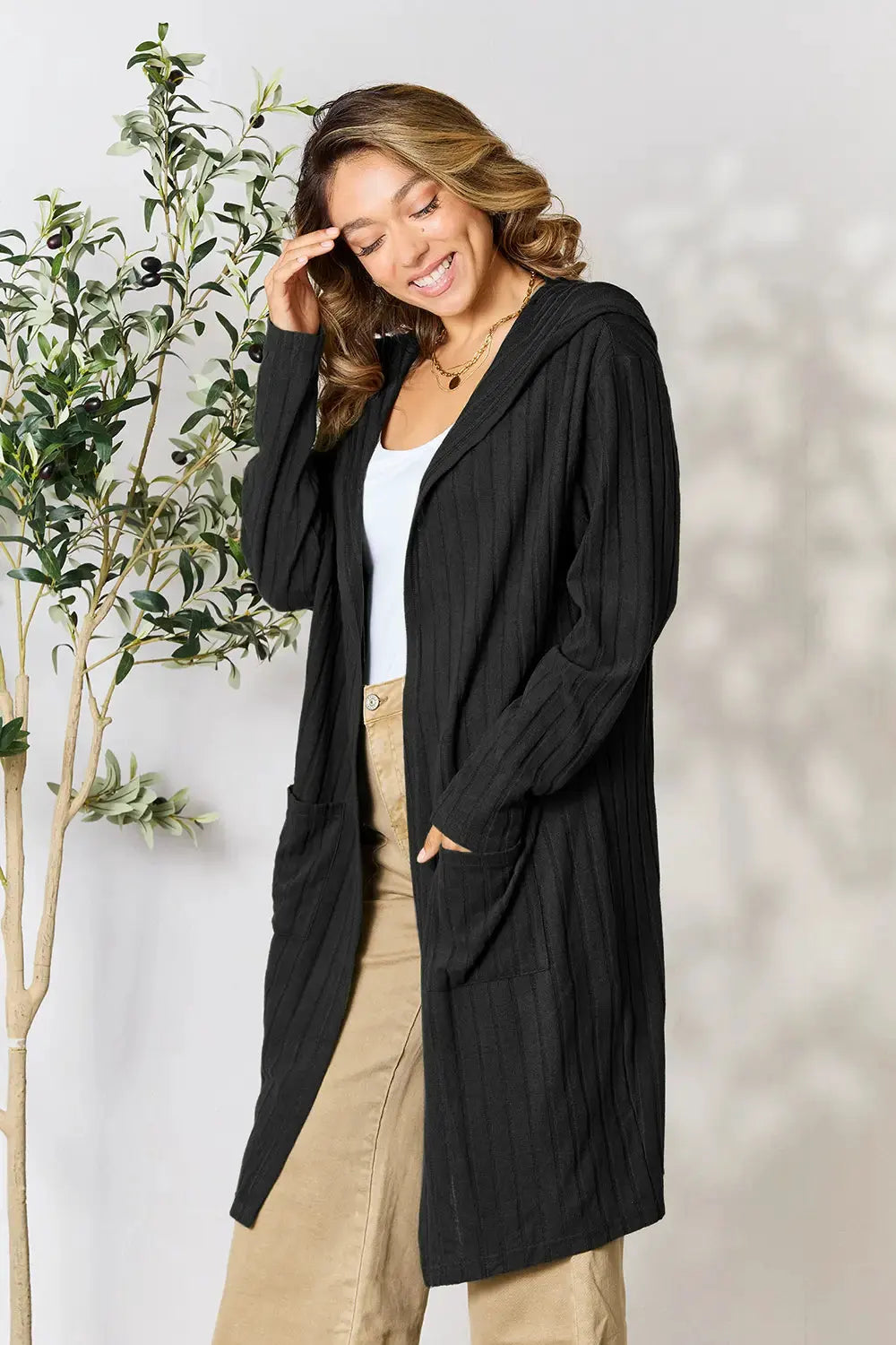 Basic Bae Full Size Hooded Sweater Cardigan by Basic Bae