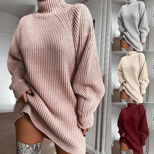 Solid Turtleneck Long Sweater Winter Warm Women Sweater Dress by Maiden-Art
