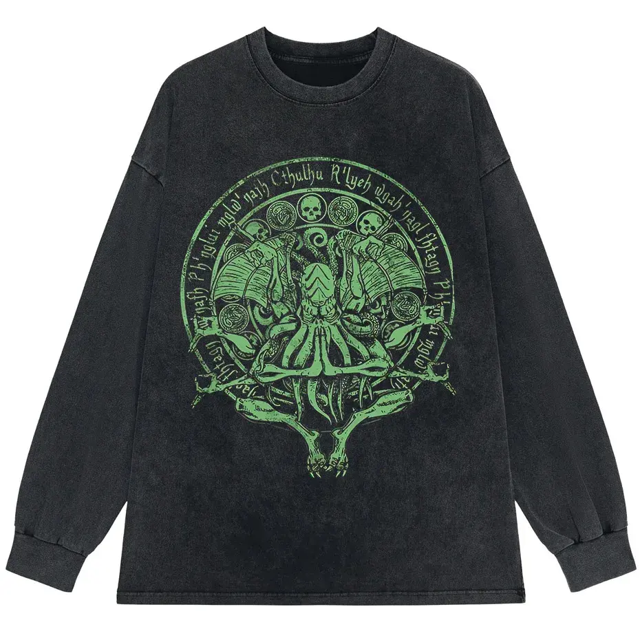 Vintage Green Cthulhu T-Shirt Men Oversized Streetwear Tee by Vimost Shop