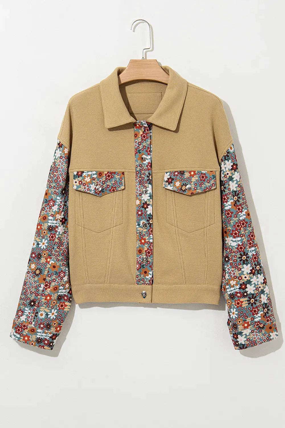 Printed Collared Neck Long Sleeve Jacket by Partner Label