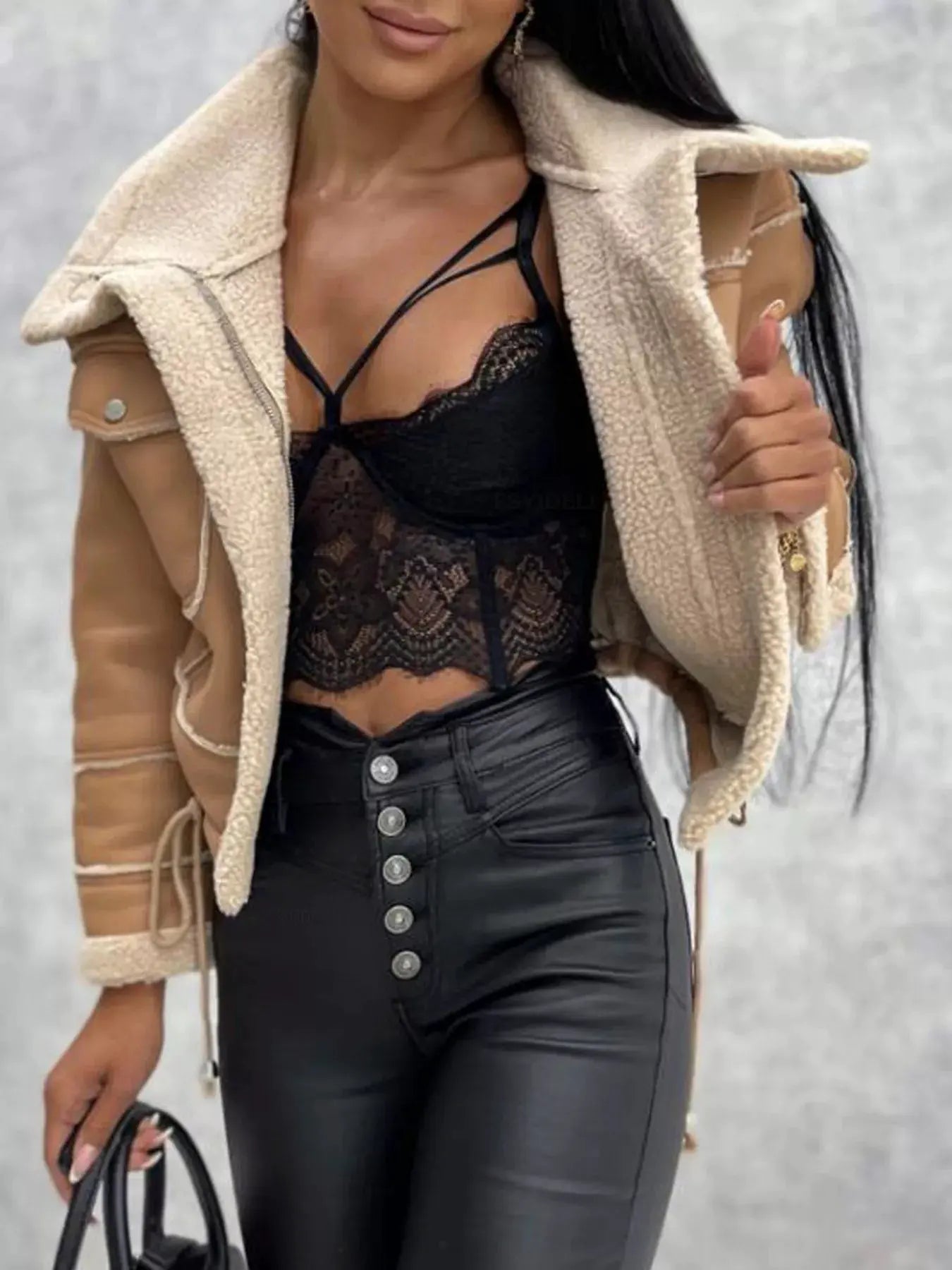 Sherpa Trim Cropped Jacket by Partner Label