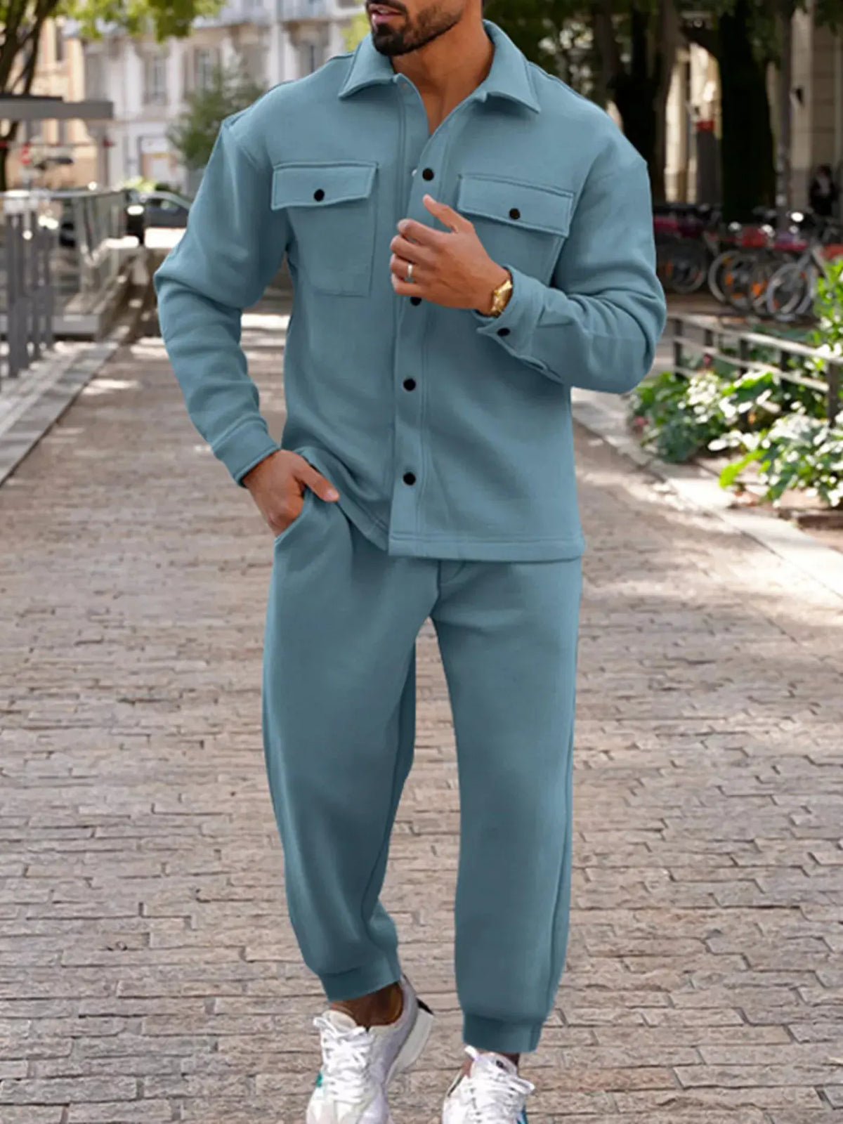 Men's Full Size Long-Sleeve Shirt and Joggers Set Plus Size by Partner Label
