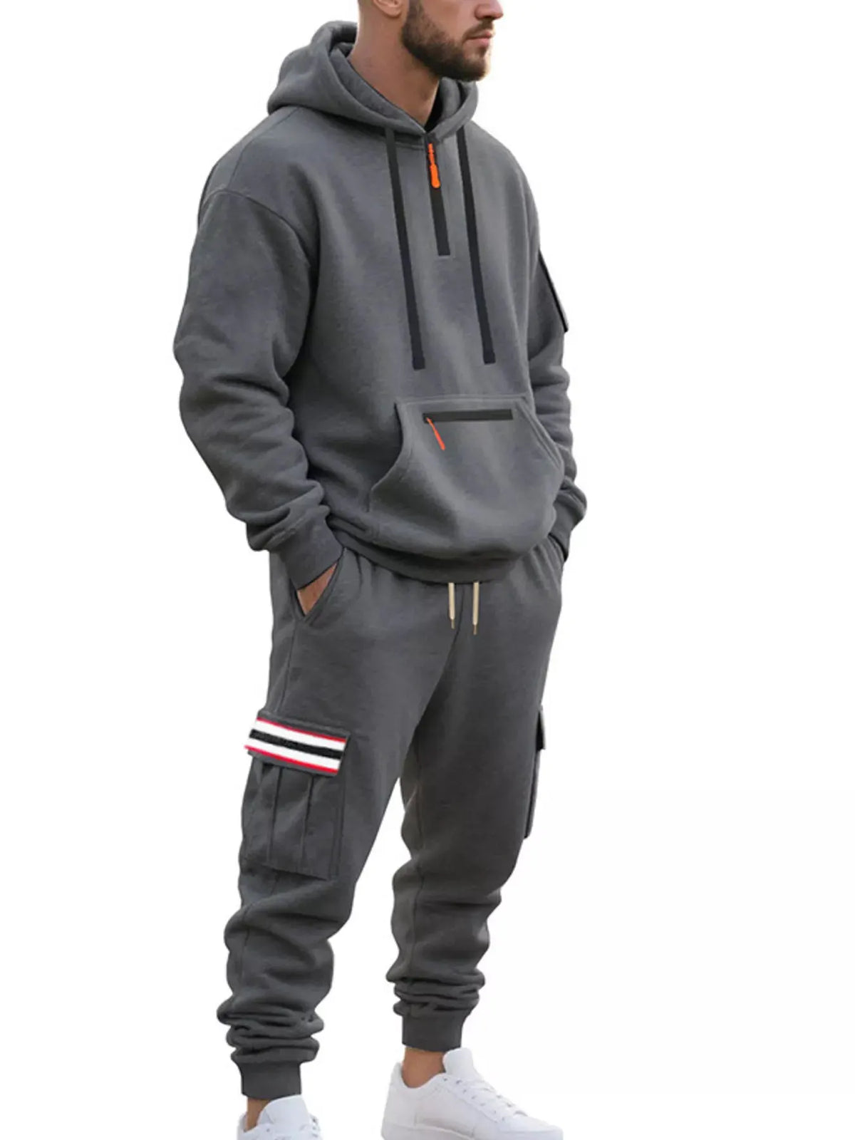 Men's Full Size Casual Half-Zip Hoodie and Cargo Pants Set Plus Size by Trendsi