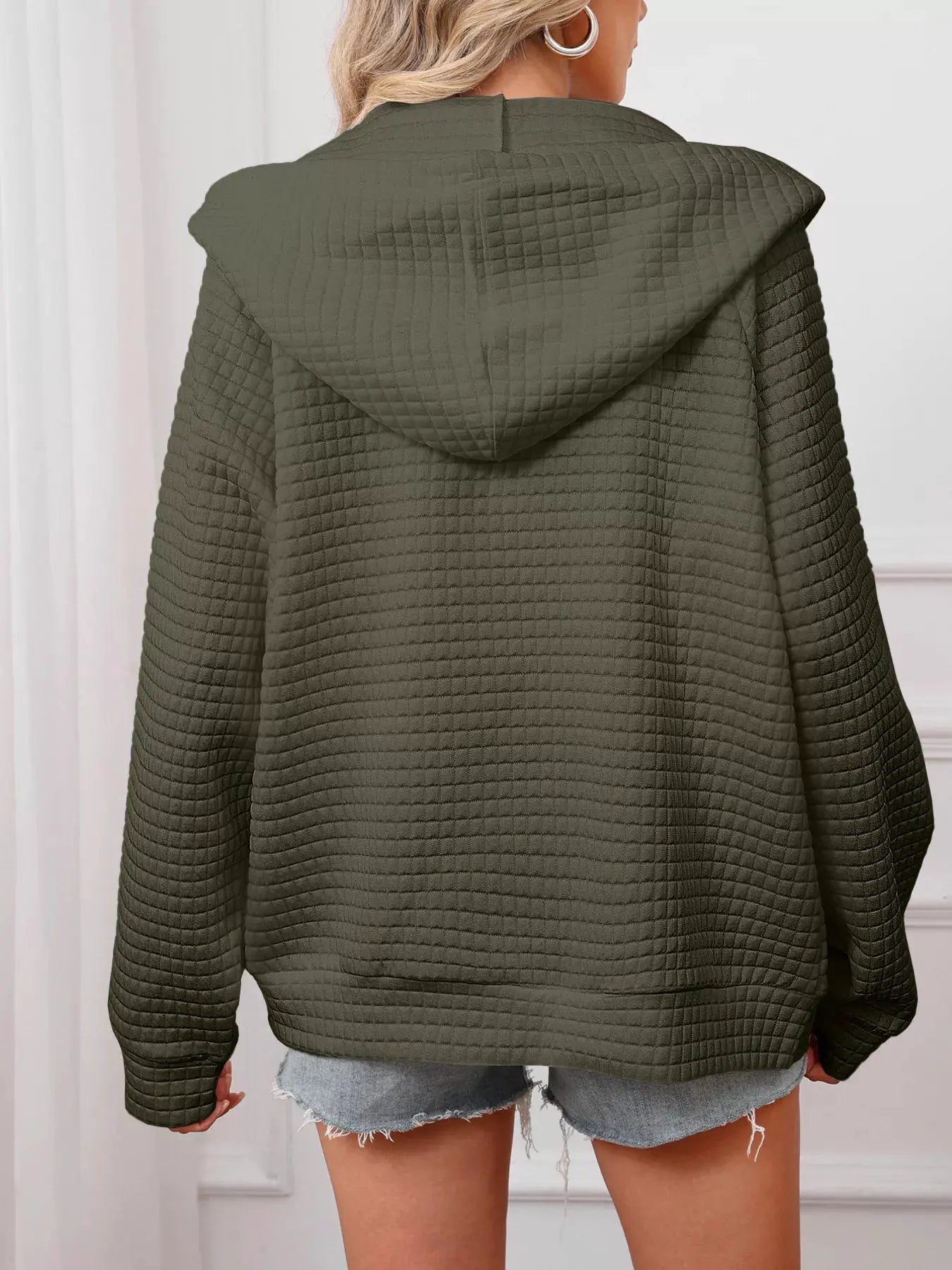 Full Size Textured Quilted Zip-Up Hooded Jacket Plus Size by Partner Label