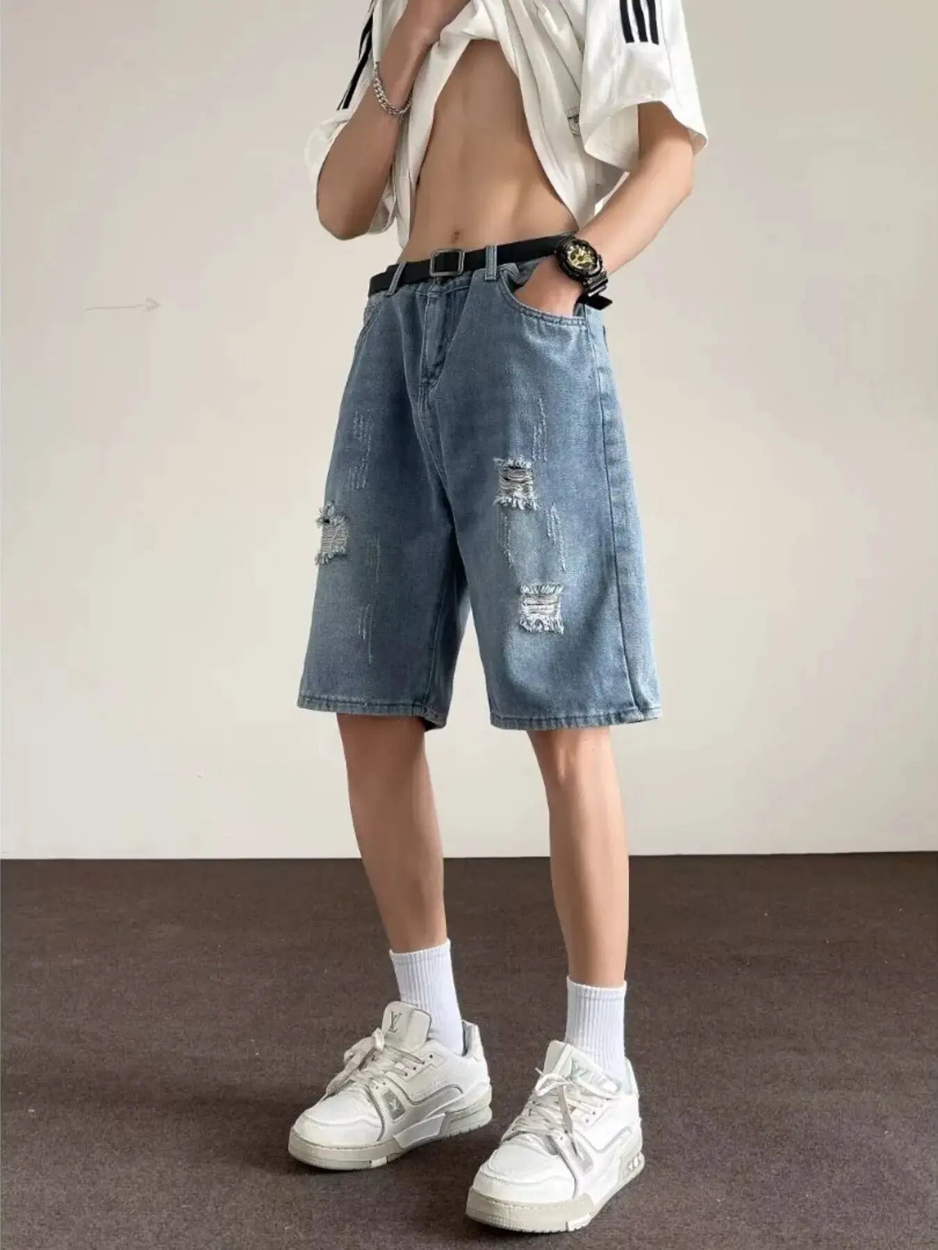 Men's Full Size Ripped Casual Loose Fit Denim Shorts Plus Size by Partner Label