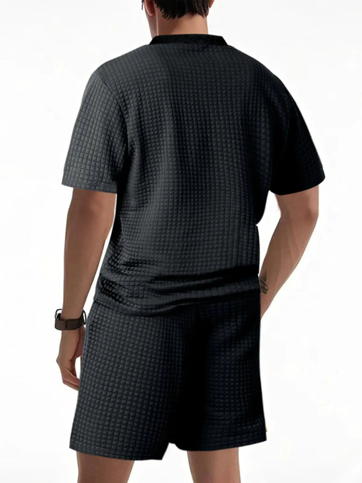 Men's Full Size Textured Round Neck Top and Shorts Set Plus SIze by Trendsi