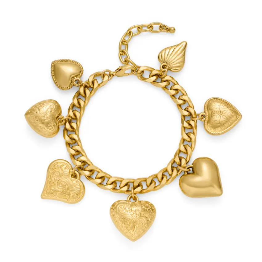 European and American Light Luxury Style Golden Thick Bead Chain Stacked Wear Bracelet Love Bracelet suit European and American Ins Style Heart-Shaped Bracelet by Dropsure