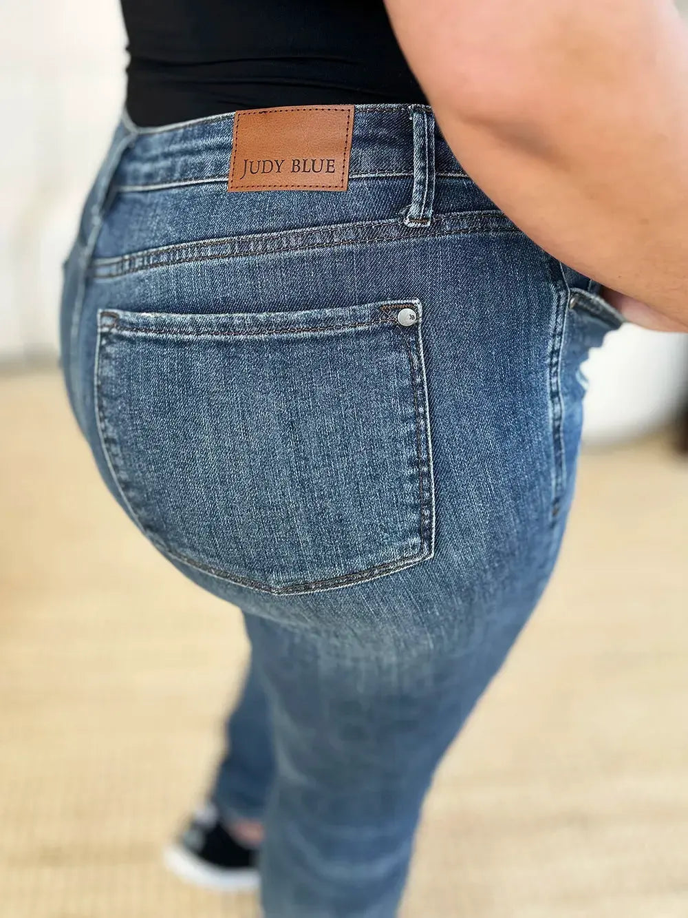 Judy Blue Full Size Mid Waist Distressed Slim Jeans by Judy Blue