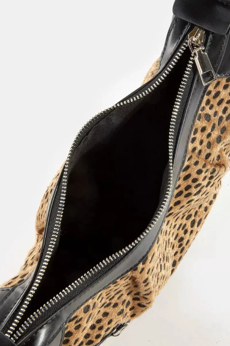Fame Dark Spotted Leopard Print Half Moon Shoulder Bag by Fame