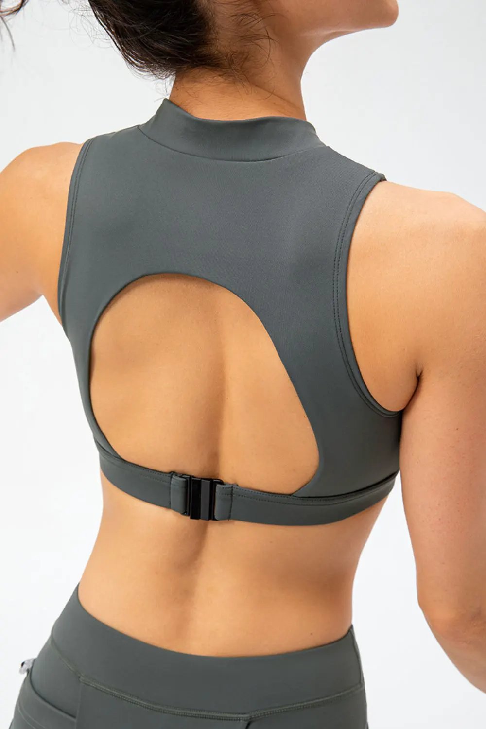 Full Size Cropped Cutout Back Zipper Front Active Tank Top by Partner Label