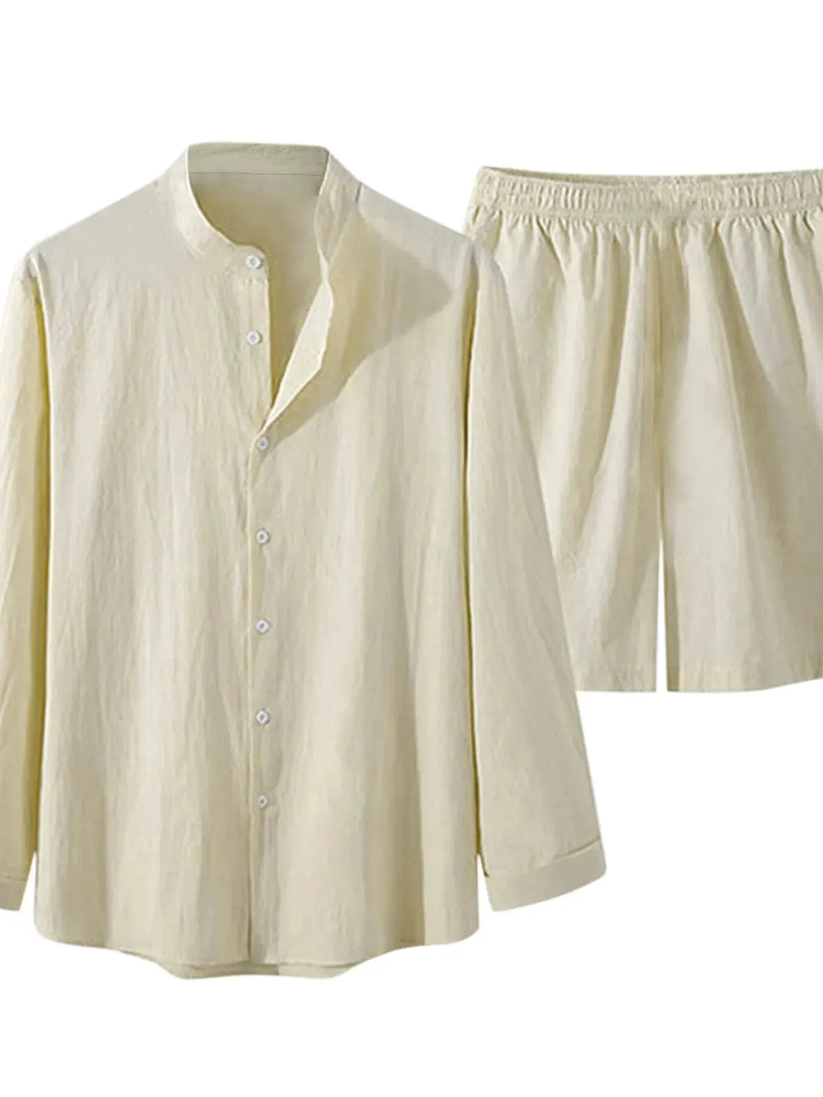 Men's Full Size Button Up Long Sleeve Shirt and Shorts Set Plus Size by Trendsi