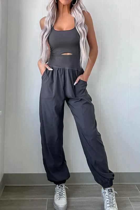 Cutout Square Neck Wide Strap Active Jumpsuit by Partner Label