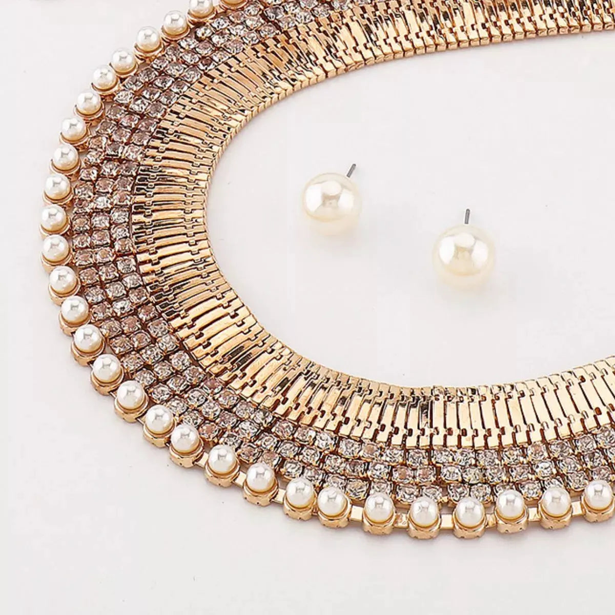 18K Gold-Plated Pearl Earrings and Necklace Jewelry Set by Partner Label