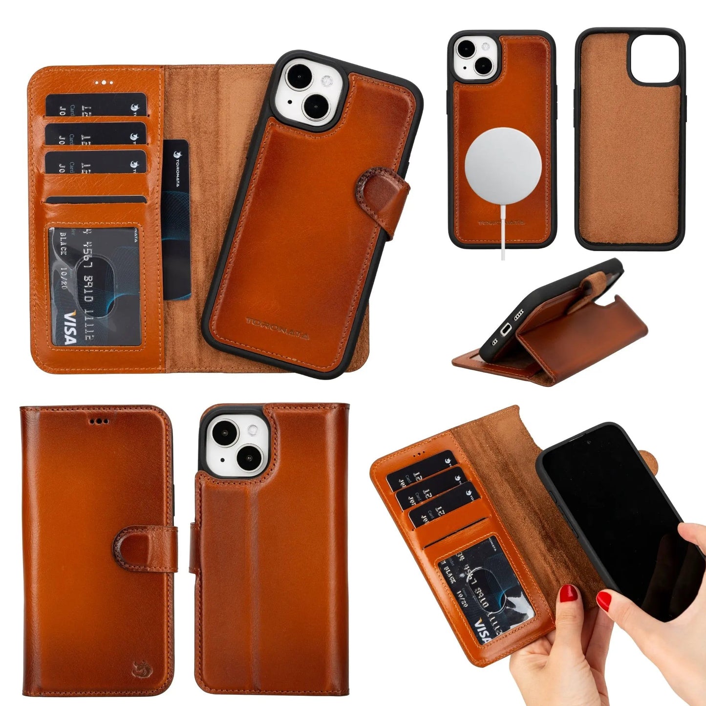 Casper Leather iPhone 15 Plus Wallet Case | Detachable MagSafe Compatible RFID Protection by TORONATA