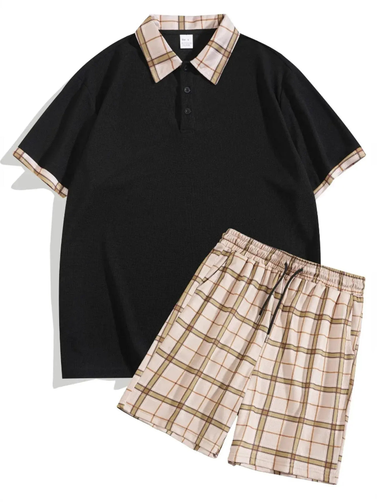 Men's Full Size Classic Plaid Collar Polo and Shorts Set Plus Size by Trendsi