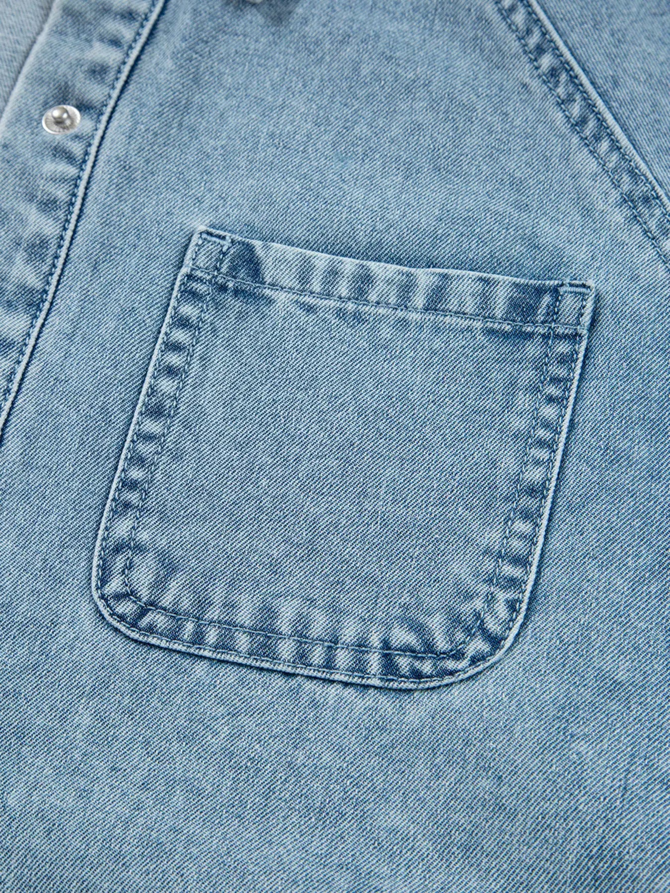 Smocked Cuffs Flared Denim Shirt Mini Dress by Partner Label