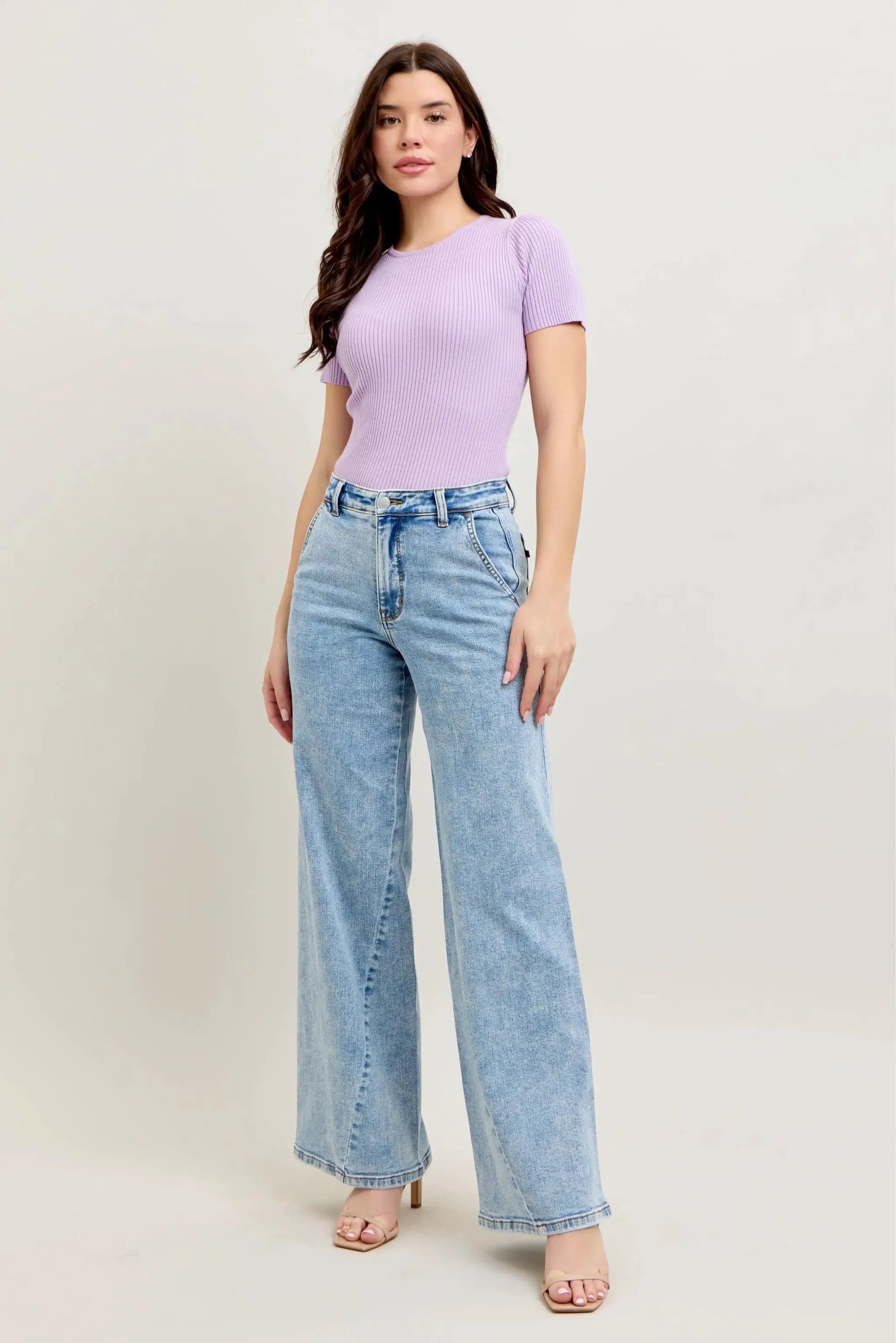 Judy Blue Full Size High Waist Wide Leg Jeans with Skewed Inseam Plus Size by Judy Blue
