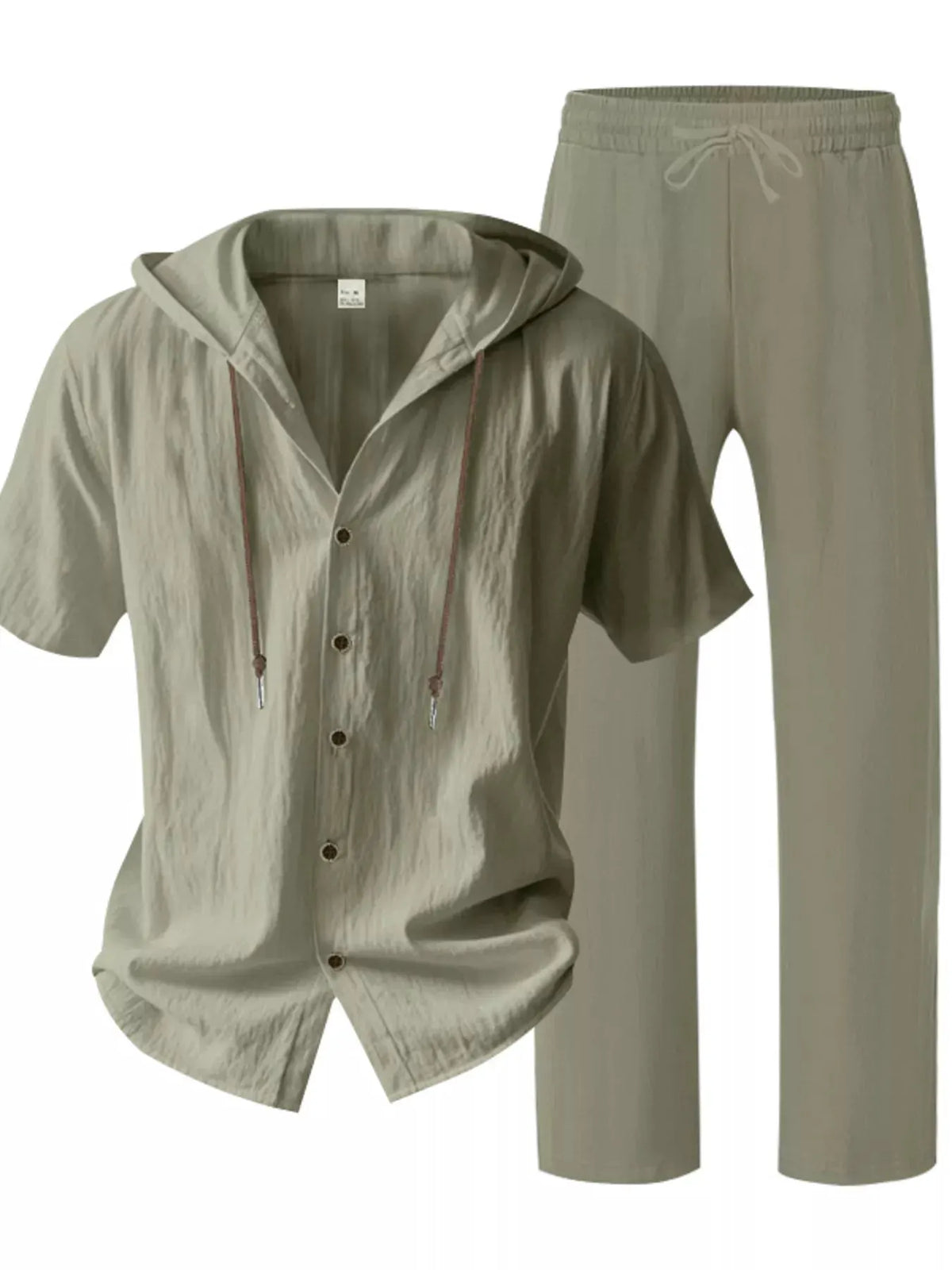 Men's Full Size Button Up Hooded Top and Pants Set Plus Size by Trendsi