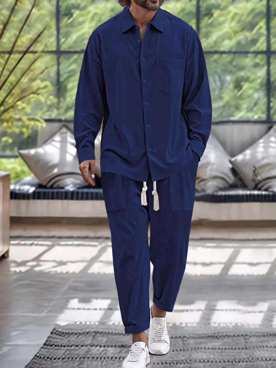 Men's Button Down Long Sleeve Shirt and Pants Set by Trendsi