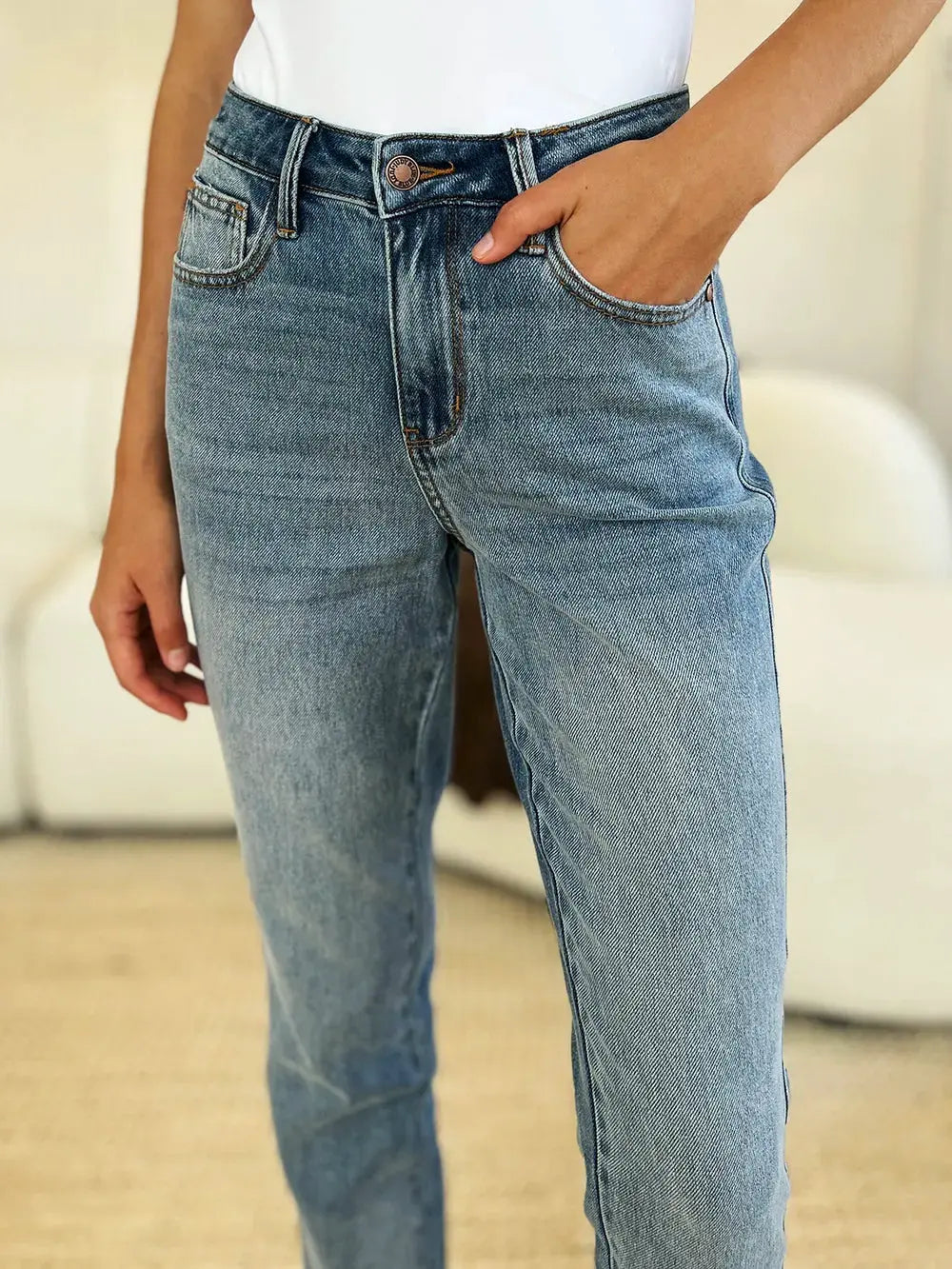 Judy Blue Full Size Mid Rise Rigid Magic Release Hem Jeans by Judy Blue