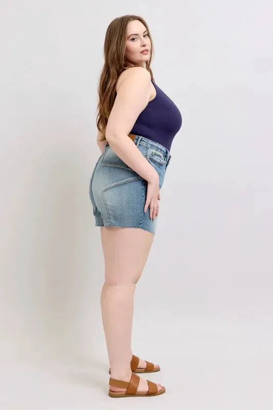 Judy Blue Full Size High Waist Star Seam Detail Denim Shorts Plus Size by Judy Blue