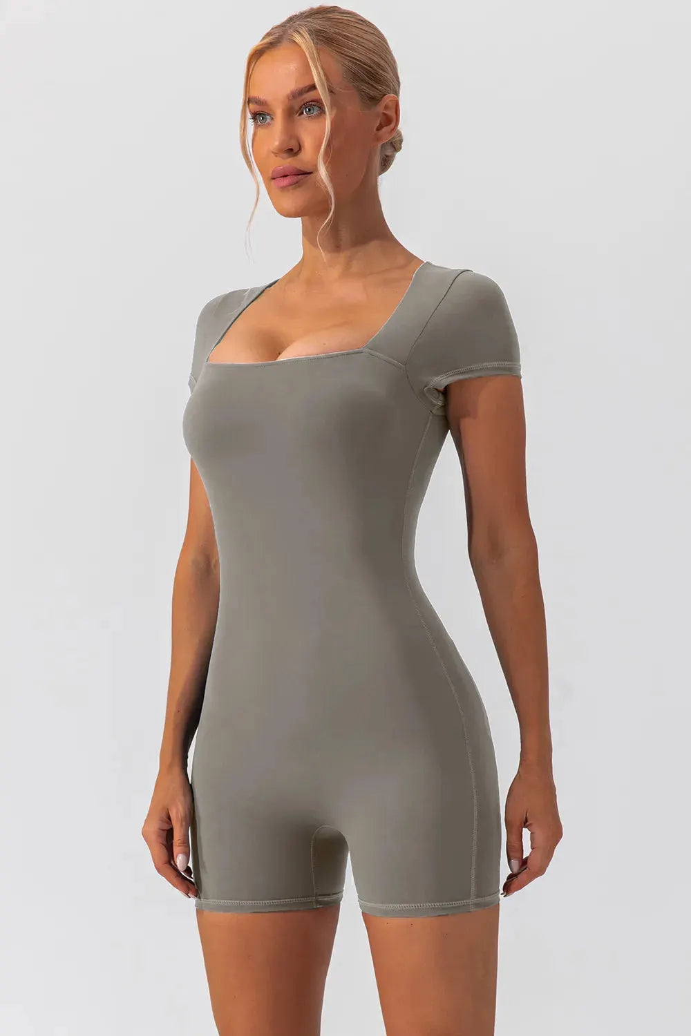 Square Neck Cap Sleeve Active Romper by Partner Label