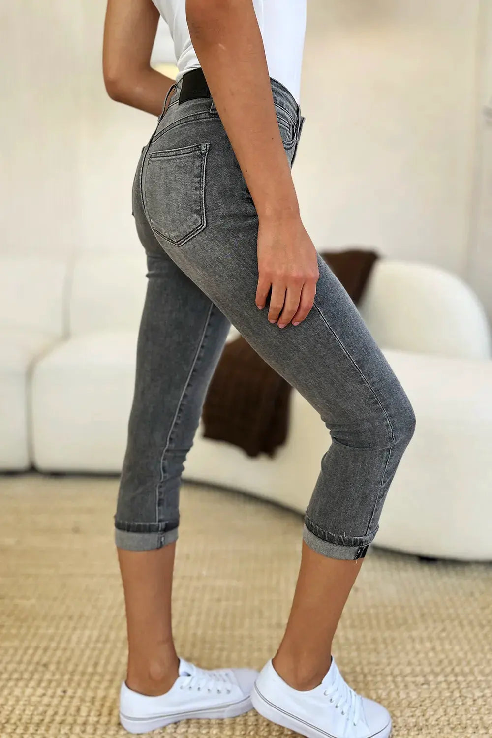 Judy Blue Full Size Button Fly High Waist Cuffed Capris by Judy Blue