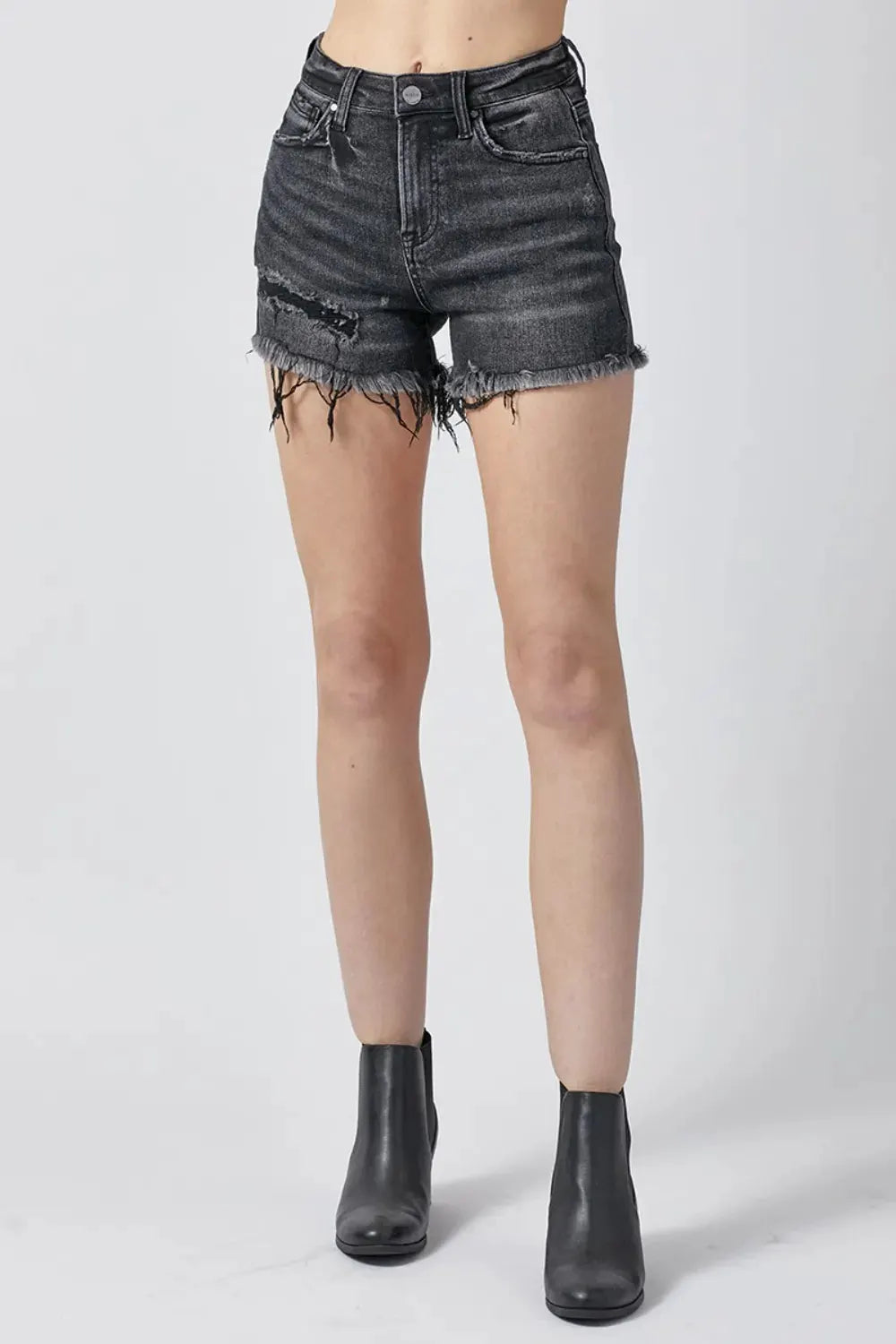 RISEN Raw Hem Denim Shorts with Pockets by RISEN