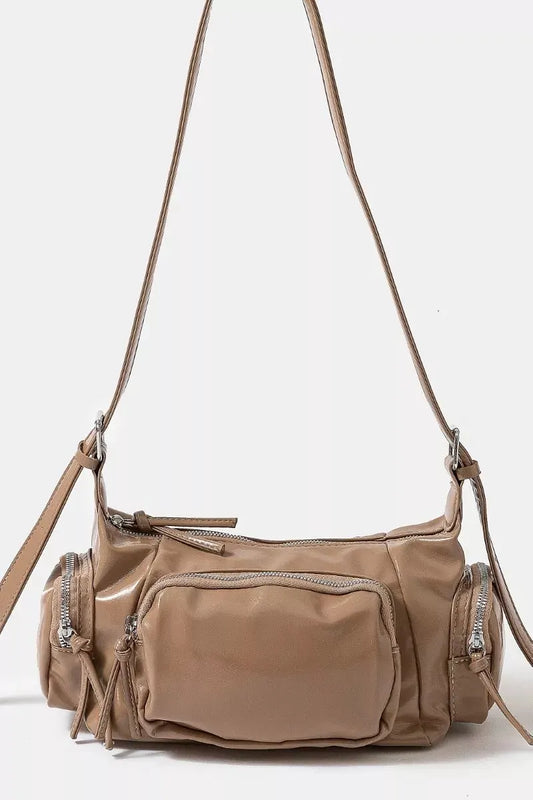 Fame Glossy Faux Leather Multi Pocket Hand Bag by Fame