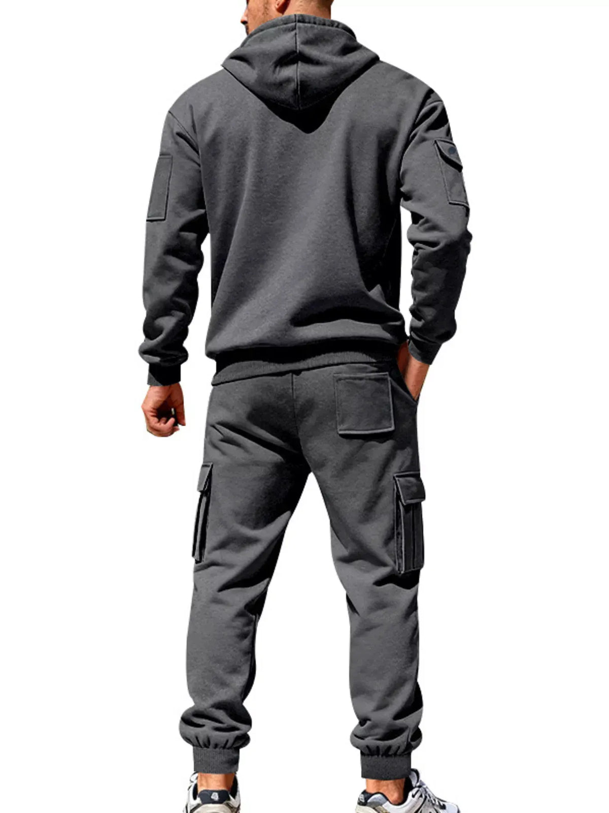 Men's Plus Size Casual Zip-Up Hoodie and Cargo Pants Set by Partner Label