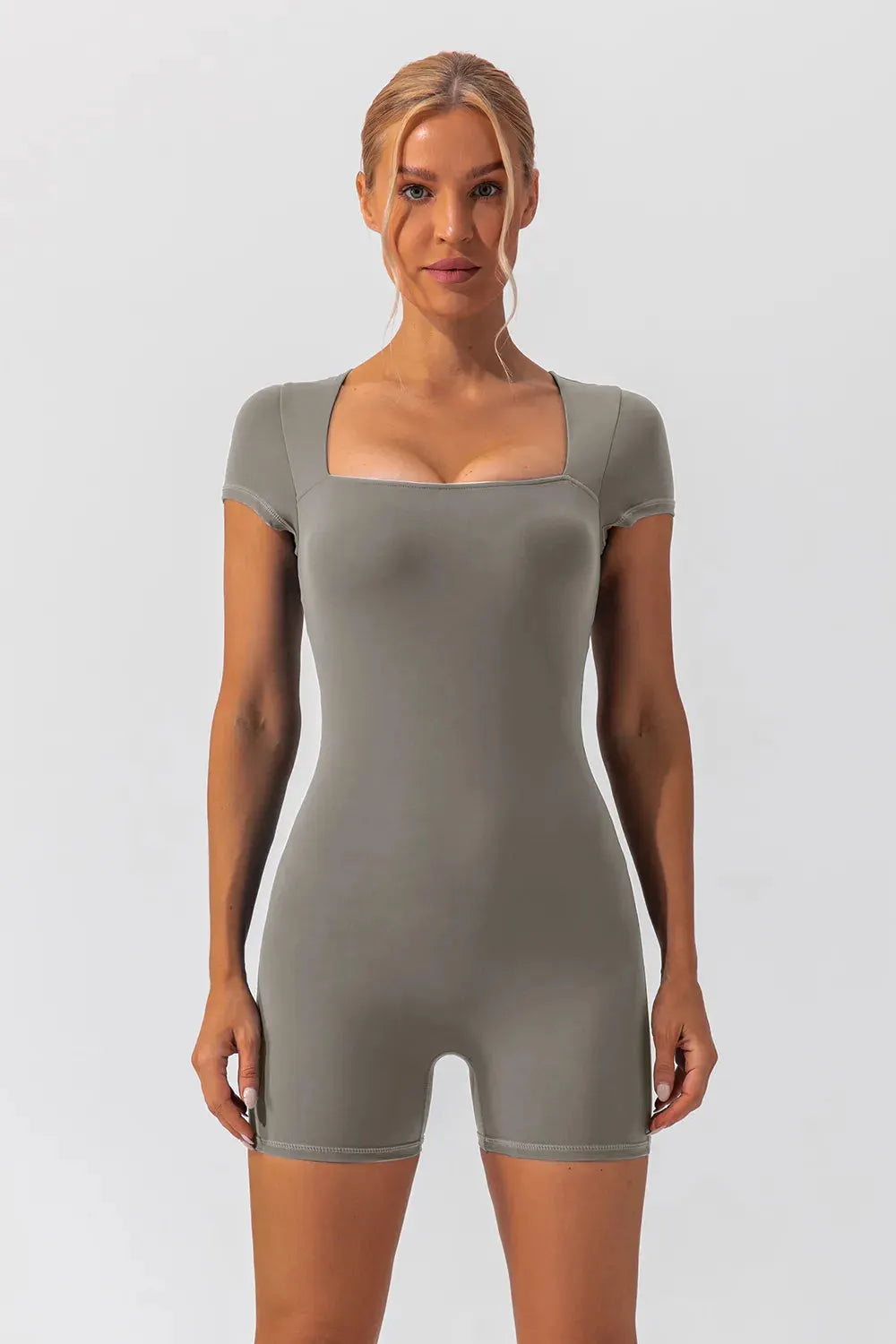 Square Neck Cap Sleeve Active Romper by Partner Label