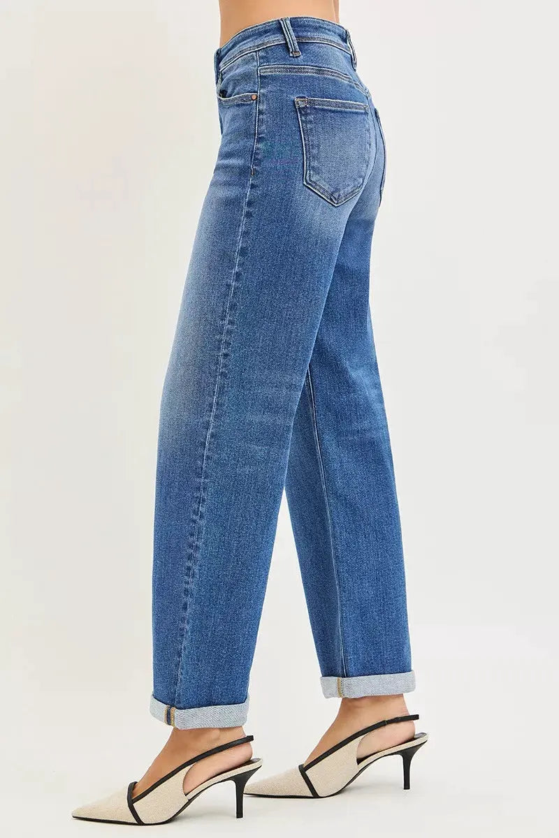 RISEN Full Size High Rise Relaxed Fit Ankle Straight Cuff Jeans Plus Size by RISEN