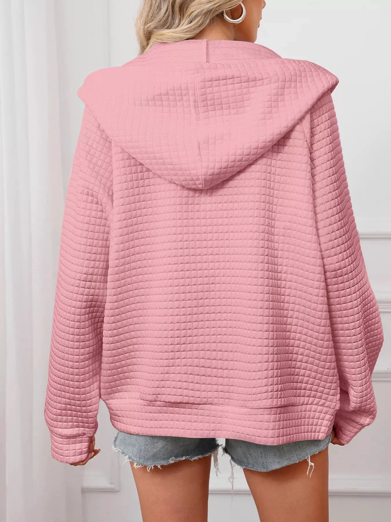 Full Size Textured Quilted Zip-Up Hooded Jacket Plus Size by Partner Label