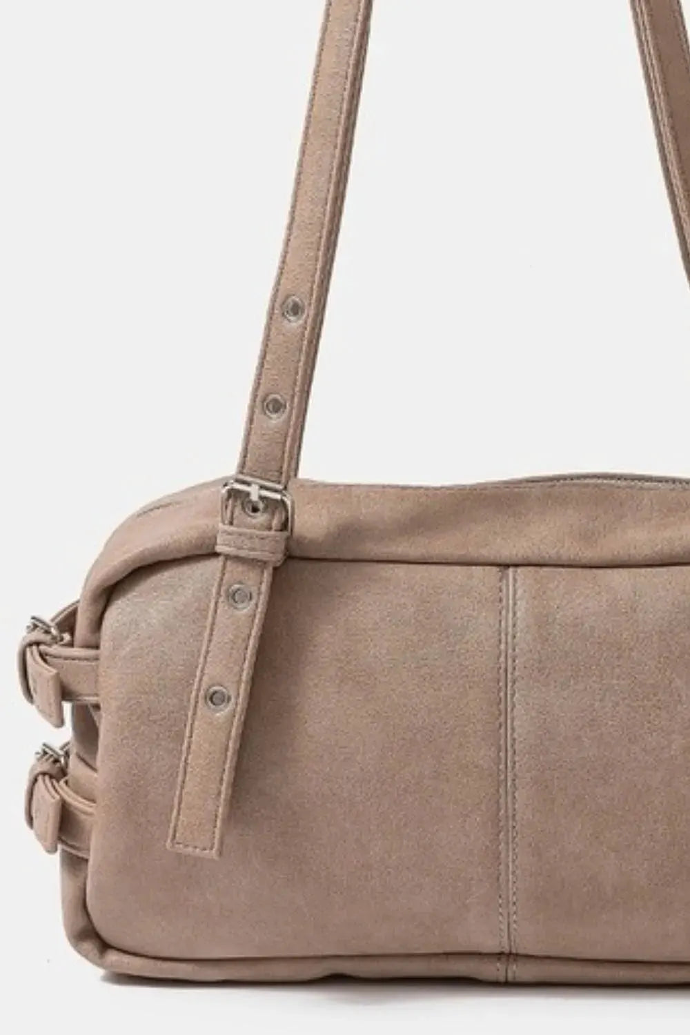 Fame Multi Grommet Belt Strap Rustic Rectangular Hand Bag by Fame