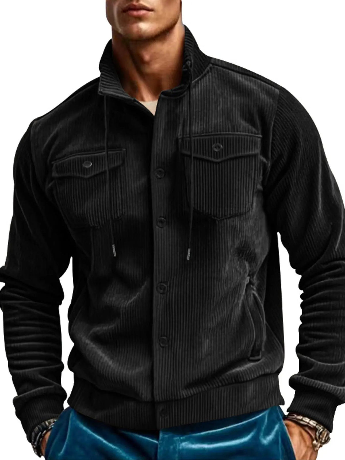 Men's Full Size Corduroy Button Up Casual Jacket Plus Size by Trendsi