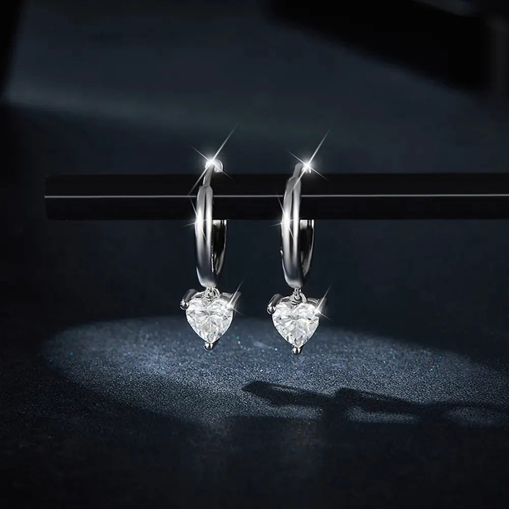 1 Carat Moissanite 925 Sterling Silver Heart Earrings by Partner Label