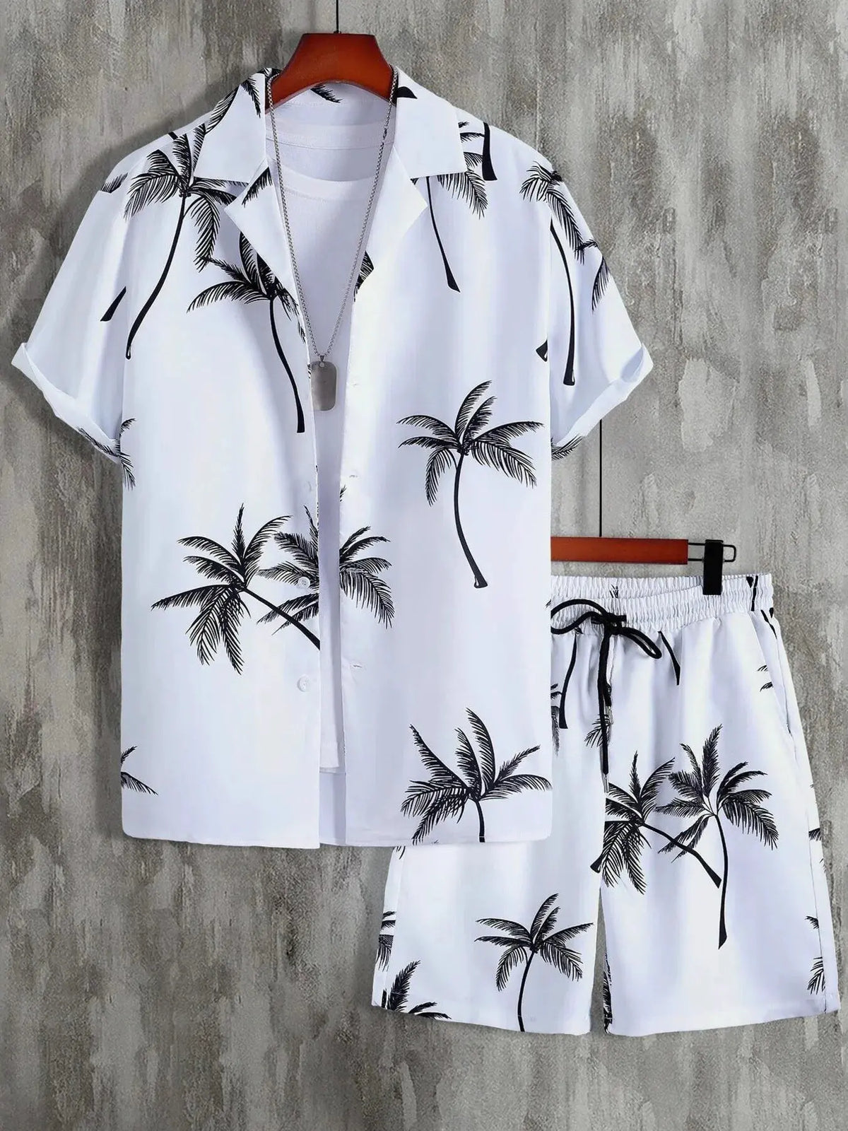 Men's Full Size Palm Print Button Up Shirt and Shorts Set Plus Size by Trendsi