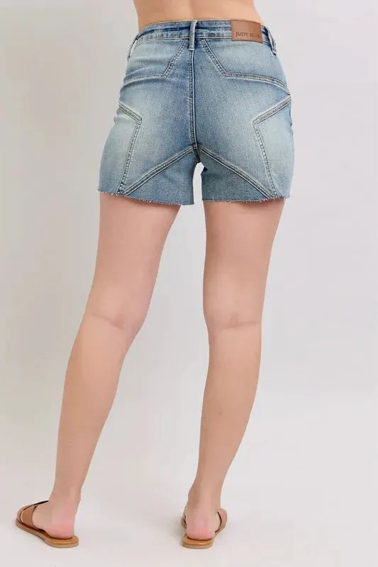 Judy Blue Full Size High Waist Star Seam Detail Denim Shorts Plus Size by Judy Blue
