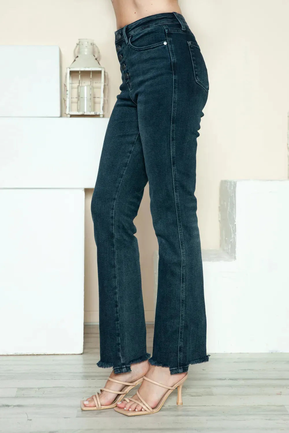 Judy Blue Full Size Button Fly Hem Destroy Straight Jeans by Judy Blue